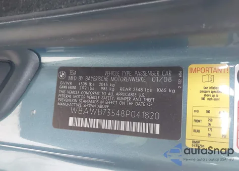 2008 BMW 335I из США, поврежденный, VIN WBAWB73548P041820